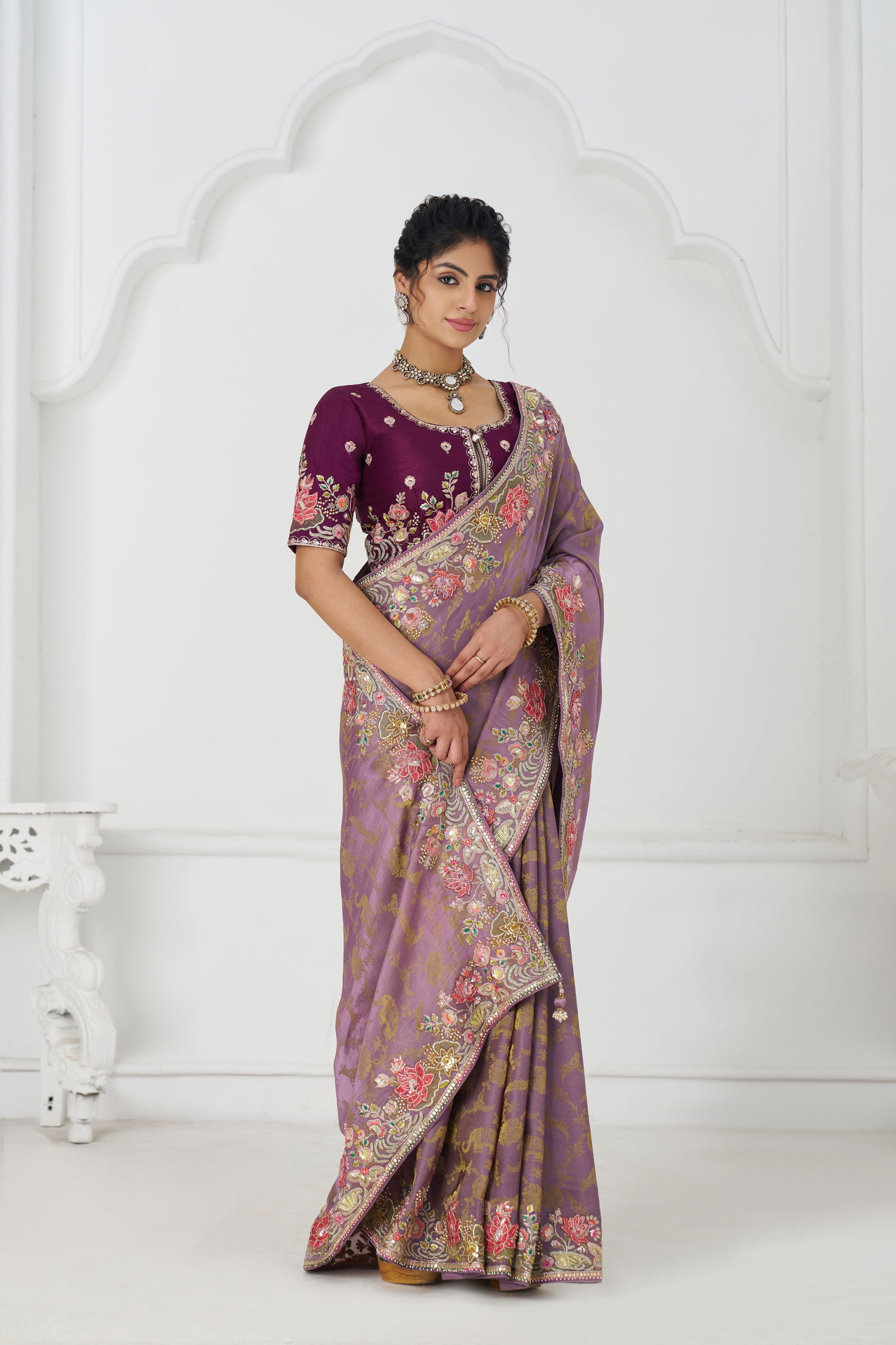 Kf 112 Mauve Pure Dola Viscouse Silk Saree Exporters In India
